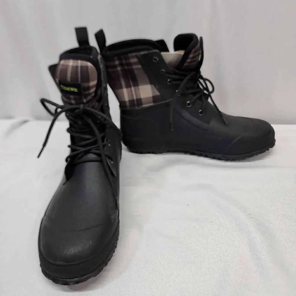 Tidewe Women's Neoprene Lace Up Rubber Plaid Hunting Rain Boots Sz 9 Waterproof - Picture 2 of 9